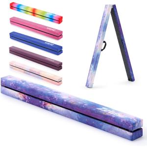 ZELUS 8' Folding Gymnastics Balance Beam, Floor Balance Beam w/Carry Handles Anti-Slip Base for Kids, Beginners & Professional Gymnasts (Star)