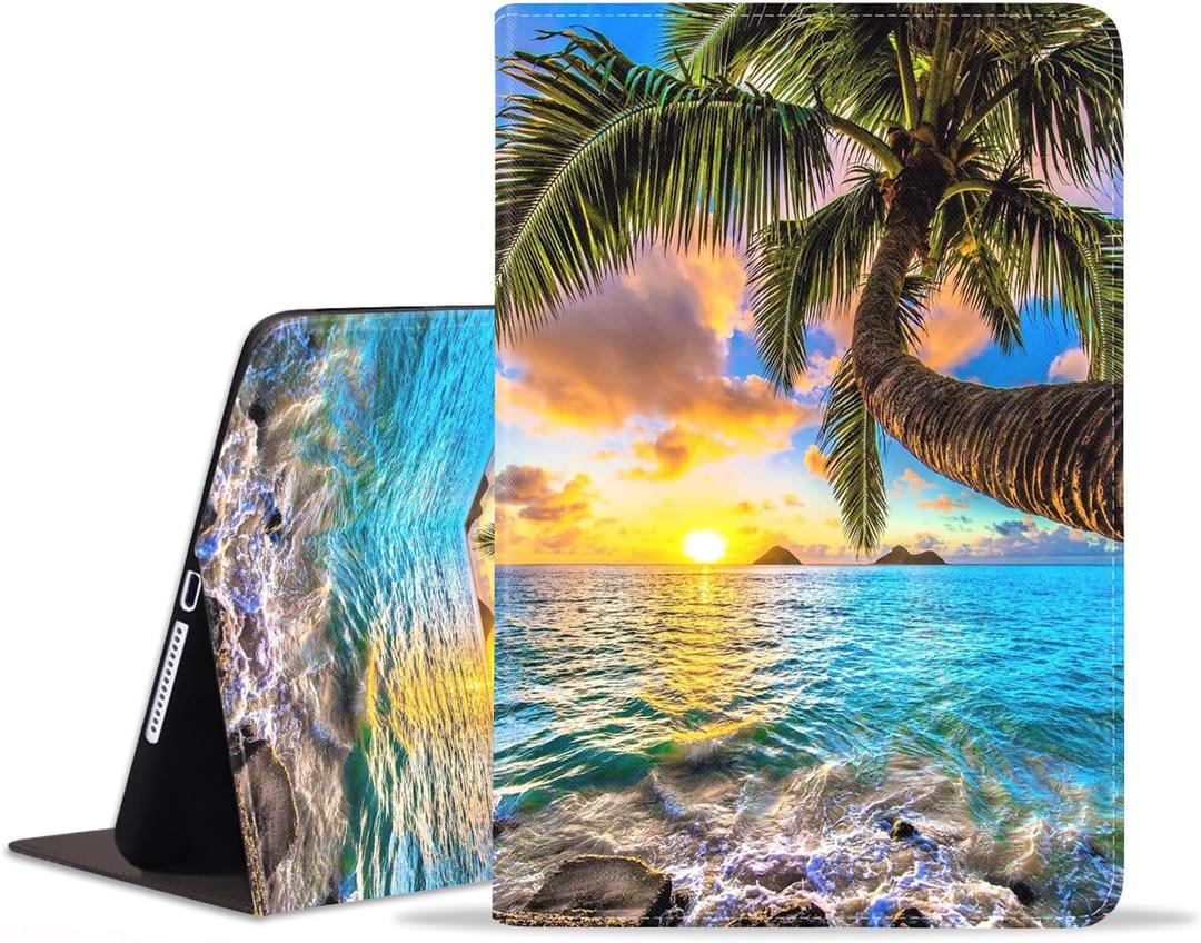 WEUIUJKILO Case for iPad (A16) 11th Generation 11 Inch 2025, iPad 10th Generation 10.9 Inch 2022, Slim PU Leather Folding Stand Smart Cover with Auto Sleep/Wake, Shore Palms Tropical Beach