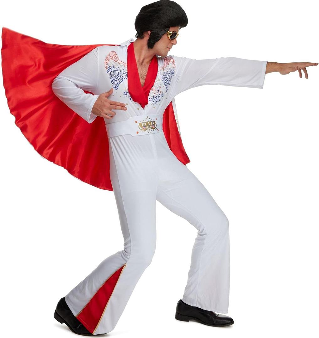 Morph Vegas Rockstar Costume Adult Men Disco Jumpsuit 70s Halloween Outfit for Men Party Wear (Medium)
