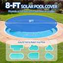 Solar Pool Cover 8 ft Round, Solar Pool Blanket for Above Ground & Inground Pools, Hot Tubs and Spas, Thermal Bubble Cover for Heat Retention, Reduces Evaporation (96 x 96 Inch)