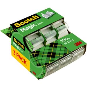 Scotch Magic Tape, 3 Dispensered Rolls, Numerous Applications, Invisible, Clear Tape Engineered for Repairing, 3/4 x 300 Inches