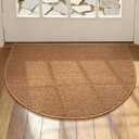 YIHOUSE Half Circle Door Mat 20" x 31" Light Brown, Front Door Mat Entrance Non Slip, Thin Dirt Trapper Washable Low Profile Doormats for Entryway Mats