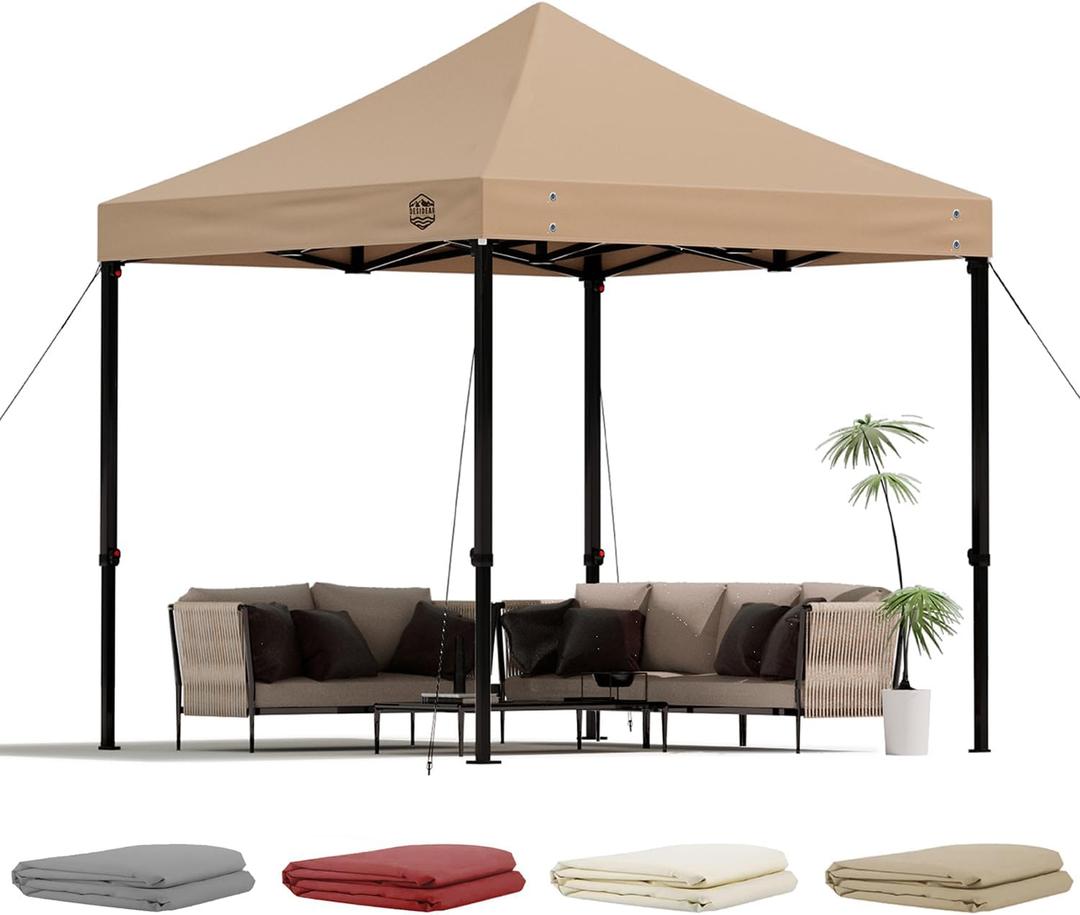 10x10 Heavy Duty Pop Up Canopy Replacement Top Only, Canopy Replacement Top Waterproof UV Protection, 600D Oxford Fabric Outdoor Tent Cover for Backyard/Patios/Camping Sun Shade (Khaki,TOP ONLY)
