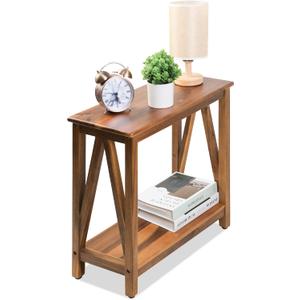 ENKEZI Narrow End Table with Shelf Slim Side Table, Nightstand for Small Spaces, Bedroom, Living Room, Balcony or Outdoor Use (Minimalist A)
