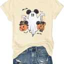 Halloween Shirts Pumpkin Shirt Women: Cute Ghost Shirt Casual Fall Halloween Spooky Season Graphic Short Sleeve Tee Tops (X-Large, Apricot)