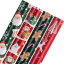Christmas Wrapping Paper for Gifts (4 Rolls: 148 sq. ft. ttl) Funny Candy Cane Santas, Reindeer, Christmas Tree, Snowflakes - 30 inches x 14.8 feet Per Roll - Christmas Elements Collection