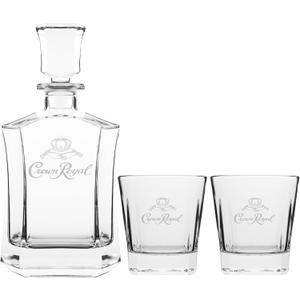 Crown Royal Whiskey Decanter with 2 Drinking Glasses | Whisky Decanter Set for Men and Women | Compatible (Clear)