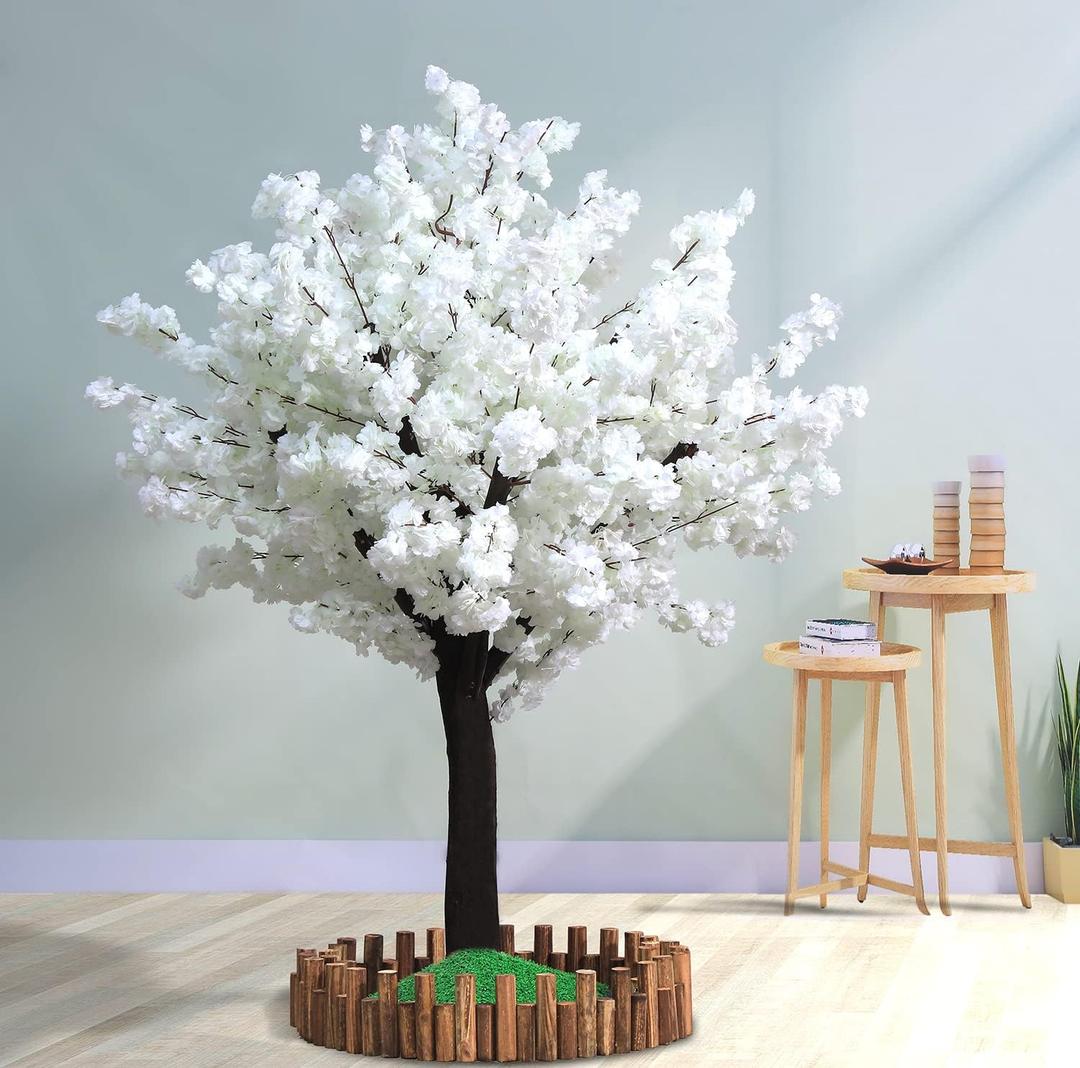 Cherry Blossoms Artificial Flowers Tree White Color Silk Flowers Plants for Indoor Outdoor Home Wedding Party Opening Shopping Mall Restaurant Décor (5FT Tall/1.5M)
