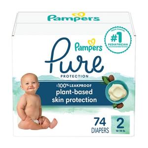 Pampers Baby Diapers  Pure Protection  Size 2, 74 Count, for up to 100% Leakproof, Premium Plantbased Skin Protection
