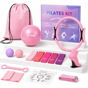 Home Pilates Kit for Women - 14 Pcs Pilates Equipment Set with Pilates Ring and Ball, 5 Resistance Bands Etc Accessories for Beginners Home Workouts - Includes Workout Guide