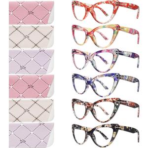 6 Pack Fashion Cat Eye Reading Glasses for Women Blue Light Blocking Oversized Spring Hinges Computer Readers (6 Mix Color)