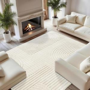 8x10 Extra Large Solid Color Area Rugs Washable Living Room Rug, Durable Non-Slip Indoor Carpet with Soft High-Low Pile, Fluffy Floor Rugs for Bedroom, Kids Room, Nursery, Home Dcor, Beige
