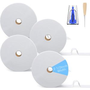 4 Rolls Jelly Roll Batting Strips for Rugs, Jelly Roll Fabric 2 1/2 Inch Width Total 200 Yards Cotton Blend Quilt Batting with Sasher Tool Awl Tube Maker Ruler Quilting for Upholstery Projects