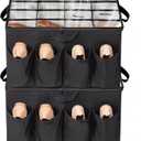 Shoe Organizer for Closet, Shoe Storage Solution with Clear Cover & Adjustable Dividers, Fabric Shoe Box Fits 16 +8 Pairs Shoes, Black, 2-Pack