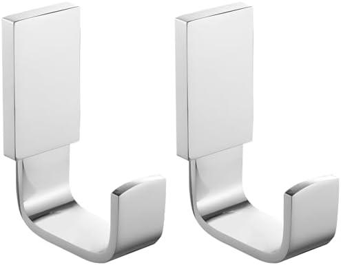 BESy Brass Clothes Hook Single Towel Hook for Bathroom Kitchen Garage Square Style Robe Hooks Coat and Hat Hook, Self Adhesive with Glue or Wall Mounted with Screws, Two Packs, Polished Chrome