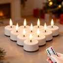 White Flameless Wax Tealights with Remote Batteries, Flickering LED Votive Candles Set of 10