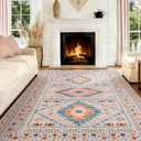YIHOUSE Pink Tribal Rugs for Living Room, Washable 6x9 Area Rug, Non-Slip Boho Large Rug for Bedroom, Dining Room, Nursery (Pink/Blue)