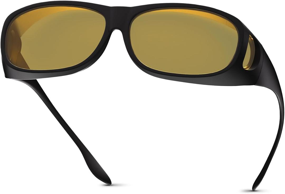 Night Driving Glasses Anti Glare Polarized Night Vision Yellow Tint Glare Reducing Fit Over Driving Sunglasses for Men and Women