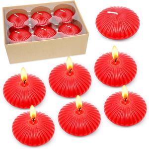 12 Pack 3 Inch Red Floating Candles for Valentines Day, 10 Hour Unscented Dripless Tealight Candles for Cylinder Vases, Centerpieces at Wedding Party Pool Holiday - Wavy Float Candle