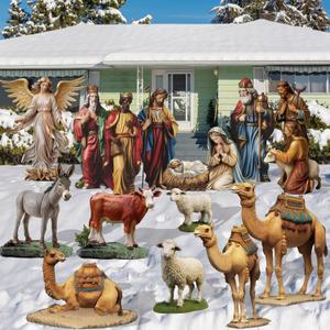 Kigley 15 Pcs Christmas Outdoor Nativity Set Large Outdoor Yard Signs 4 ft Holy Family Outdoor Decorations Nativity Lawn Signs Nativity Holiday Yard Display for Xmas Outdoor Home Decorations