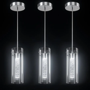 Pendant Ceiling Light Fixture, LED Kitchen Lighting Crystal Pendant Lights Kitchen Island, 1-Light Integrated Kitchen Hanging Light Fixture Modern Island Light with Bubble Glass Three Pack