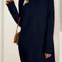 BLENCOT Womens Long Sleeve Pullover Sweatshirt Dress Casual Navy Blue L (L)