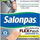 Salonpas Maximum OTC Strength Lidocaine 4% Pain Relieving Flex Patch, Apply for Up to 8 Hours, Unscented, Thin, Flexible, Lightweight, Patch Stays in Place, 6 Patches