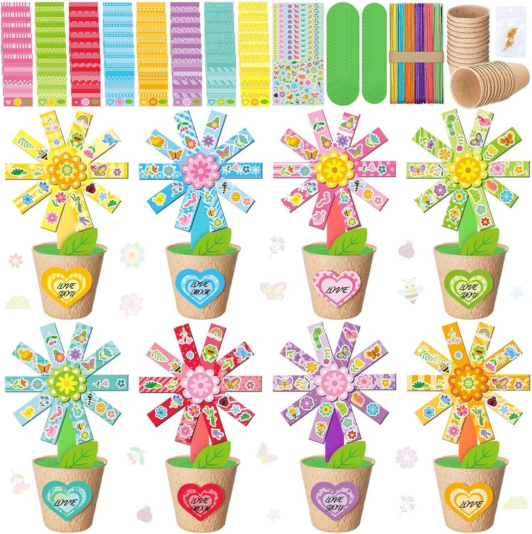 Motipuns 48 Pack Spring Paper Flower Pot Craft Kits Spring Summer Make Your Own Flowers Craft with Sticker DIY Thanks Teacher Decoration for Thanks Teacher Appreciation Decoration Activitiy