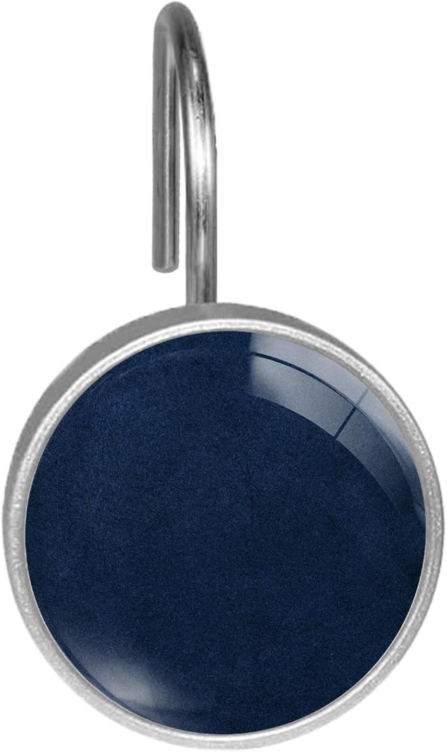 Navy Blue Shower Curtain Hooks Set of 12 Rustproof Metal Decorative Shower Hooks for Curtains Rods Solid Color Shower Curtain Rings for Bathroom Living Room Bedroom (1.45x1.45x1.1 Inches)