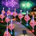 8 Pack Solar American Flag Pathway Lights, 4th of July Outdoor Decor American Flag Lights, Patriotic Red White Blue Outdoor Stake Waterproof LED, Independence Day Yard Garden