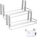 2 Pcs Stainless Steel Paper Towel Holders, Kitchen Roll Paper Holder with Double Hook Single Bar Under Cabinet for Bathroom Kitchen Under Cabinet Over Door