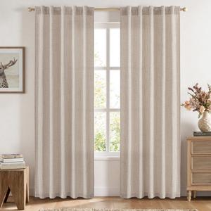 MIULEE Faux Linen Curtains 84 Inch Length 2 Panels Natural Semi Sheer Curtain with Back Tab Rod Pocket, Light Filtering Window Privacy Burlap Drapes for Living Room Bedroom 42W x 84L Linen