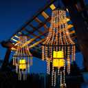 Battery Operated Hanging Chandelier Outdoor Indoor, 28 Modern Acrylic Crystal Hanging Beaded Lantern with Led Candle Light, Pendant Lights Decor for a Gazebo, Garden, Backyard, Patio, Balcony, Porch