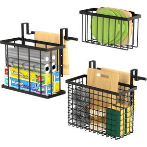 DTUQYX 3 Pack Over Cabinet Door Organizer - Adjustable Cabinet Door Organizer with Towel Rack,Hanging Over the Door Organizer for Cutting Board, Plastic Wrap, Aluminum Foil, Cleaning Supplies, Baking