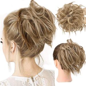 HMD Tousled Updo Messy Bun Hairpiece Hair Extension Ponytail With Elastic Rubber Band Updo Ponytail Hairpiece Synthetic Hair Extensions Scrunchies Ponytail Hairpieces for Women (12H24) (12H24(Light Brown Mix Natural Blonde))