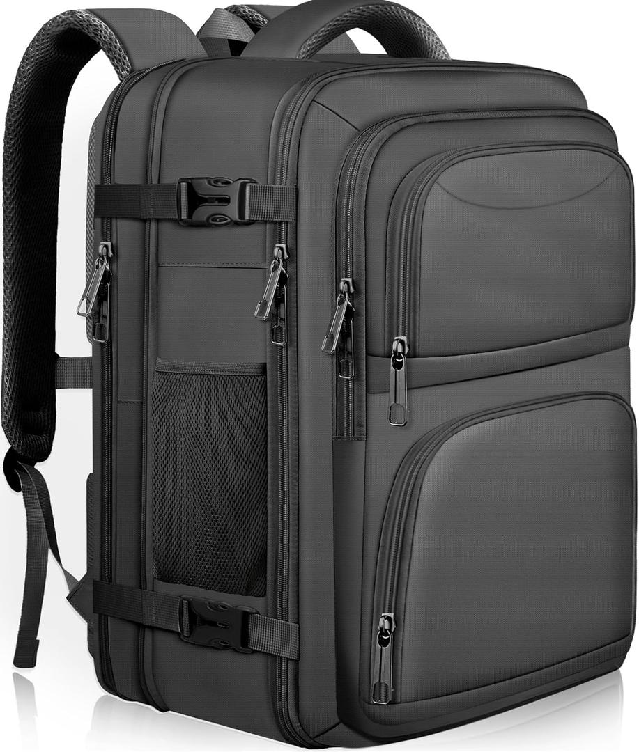 Travel Backpack for Women, 52L Carry On Backpack, Extra Large Expandable Travel Bag, 18.4 Inch TSA Flight Approved Luggage Business Daypack with USB, Teacher Traveling Rucksack, Black