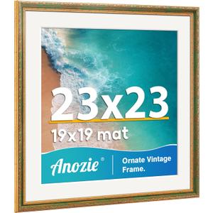 Vintage 23x23 Frame, Antique Gold Photo Frames with Plexiglass Front,Ornate Square 23x23 Picture Frame Display 19x19 with Mat or 23 x 23 Frame Without, Wall Décor,1 Pack,Green