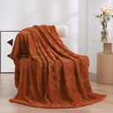Linecooo Burnt Orange Fleece Throw Blanket 80”×90” for Couch Sofa Bed,Super Soft Cozy Plush Microfiber Flannel Blanket with 3D Checkered Design Lightweight for Adults,Woman,Girls
