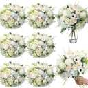 Tigeen 6 Bundles Artificial Bouquet Flowers Artificial Peonies Faux Roses Silk Flowers Hydrangea Bouquet for Wedding Table Centerpiece Floral Vase Decor(White)
