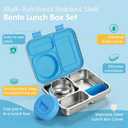 Stainless Steel Bento Box Kids Adult with 8oz Soup Thermo, 3 Compartments Metal Bento Lunch Box with Insulated Food Jar,Lunch Box Container Sauce Cup for School, BPA-Free (Blue)
