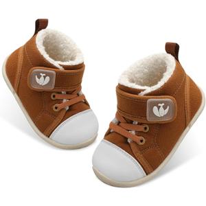 FEETCITY Baby Boots Boys Girls Infant Slippers Cozy Fleece Boots First Walking Shoes Warm Socks Newborn Crib Shoes (0-6 Months Infant, Brown)
