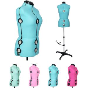 BHD BEAUTY Turquoise 13 Dials Female Fabric Adjustable Mannequin Dress Form for Sewing, Mannequin Body Torso with Tri-Pod Stand, Up to 70" Shoulder Height (M)