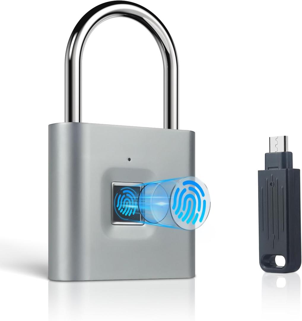 Fingerprint Padlock, Portable USB Charging with Reset Key, Smart Padlock Quick Unlock, Waterproof and Rustproof, Padlocks for School Locker, Warehouses, Gym, Homes, Office Cabinets