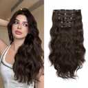 Dark Brown Wavy Clip in Extension 18" Long Synthetic Thick Clips on Hair Piece for Women 5PCS Curly Girls Natural Full Head Not Easily Knotted Extensions for Weddings Party Daily Use 6 Oz