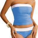 WDIRARA Women's 2 Piece Tankini Set Bandeau Strapless Bathing Swimsuit (XL)