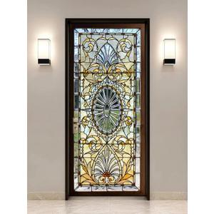 artfanke 3D Stained Glass Door Sticker Peel and Stick 33.5"x84.6"- Self-Adhesive Door Murals Wallpaper - Waterproof Wall Decal for Home Bedroom Decor (2 Sheets/Set)