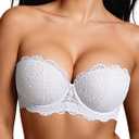 Push Up Strapless Bra with Clear Straps Heavily Padded Add 2 Cup Multiway Sexy Lace Balconette,32B