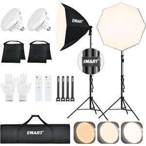 EMART Softbox Lighting Kit with Sandbag, 25.5" (65cm) Diameter Soft Box Lights with 2x135W 3000-6500K Remote Controlled LED Bulb, Photography Lighting Kit for Studio Video Recording, Filming, Portrait
