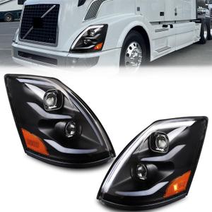 LED Headlight Assembly Compatible with Volvo VNL VN 2004-2017, Full LED Headlamp Replacement w/LED DRL, 1 Pair