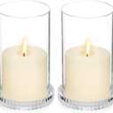 Hurricane Glass Candle Holders Set of 2, Serrated Round Candle Stand for Pillar Candles Modern CandleHolders Cylinder Chimney Cover for Outdoor Wedding Decor Parties & Table Centerpieces